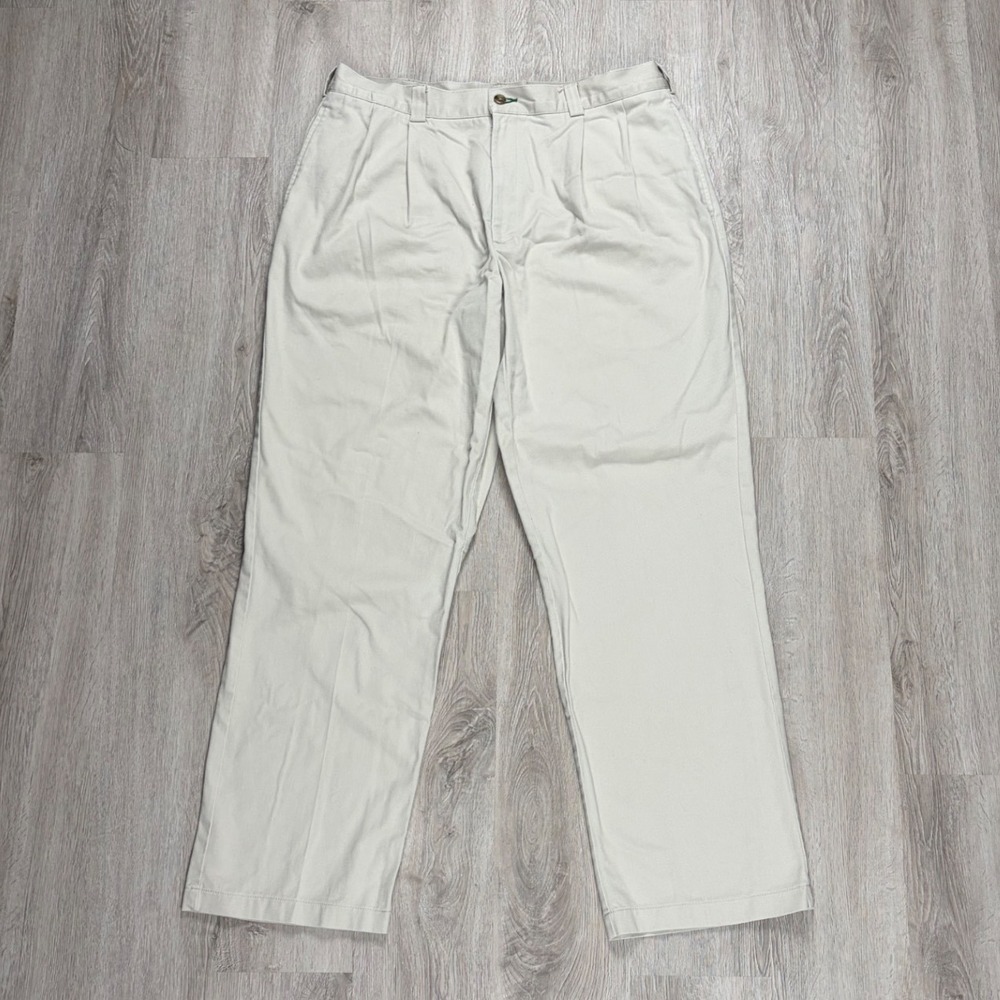 Vintage Tommy Hilfiger Pleated Chinos Mens 36x32 Beige Khaki Cotton Twill Pants
